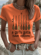 Women's Halloween Printed Round Neck T-Shirt