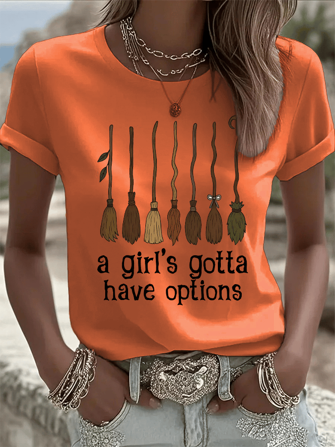 Women's Halloween Printed Round Neck T-Shirt