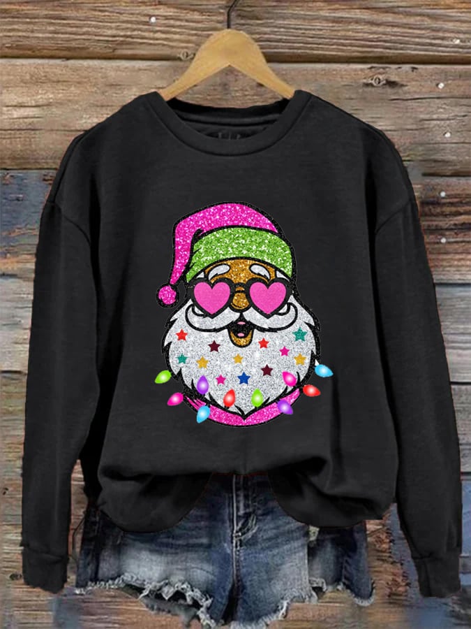 Women's Shiny Santa Print Sweatshirt