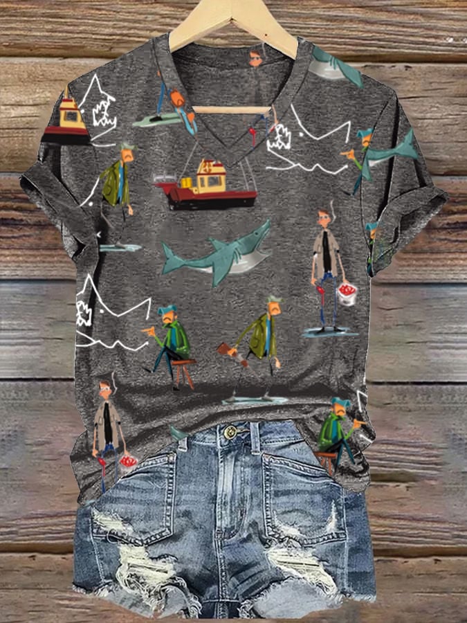 Women's Shark Art Printed T-shirt