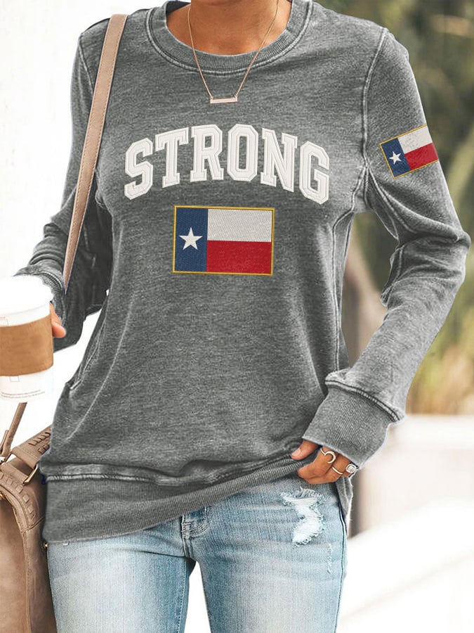 Retro Texas Strong Print Sweatshirt