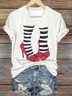 Women's Halloween Red Shoes Printed Casual T-Shirts