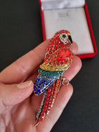 Rhinestone Crystals Parrot Brooch Tropical Bird