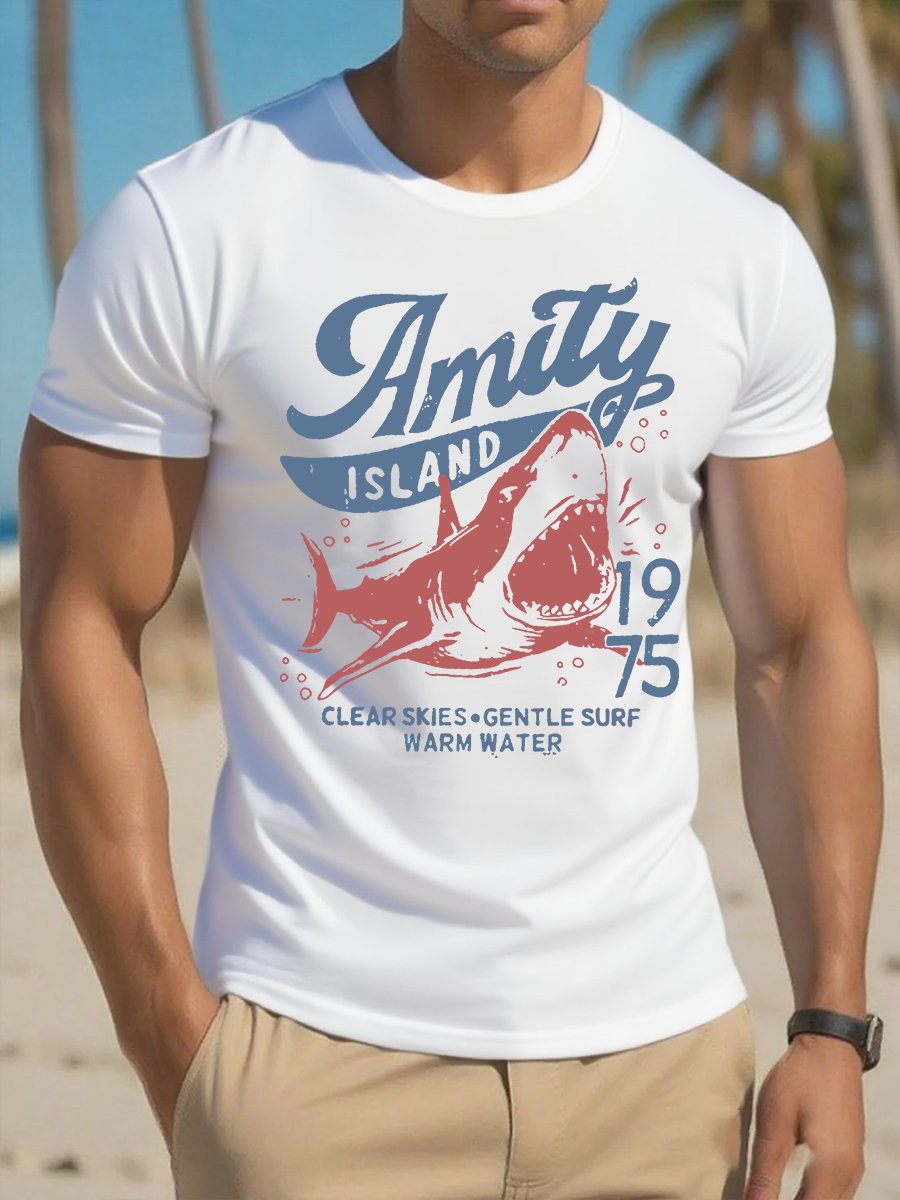 Men's Amity Island 1975 Printing T Shirt