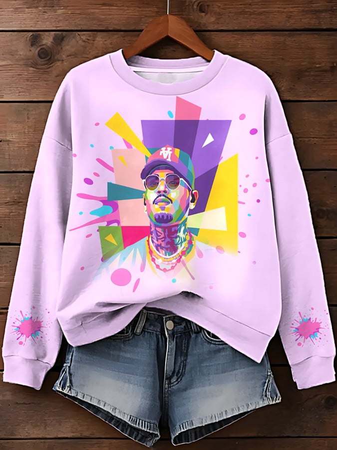 Neutral Chris Brown Printed Crew Neck Sweatshirt