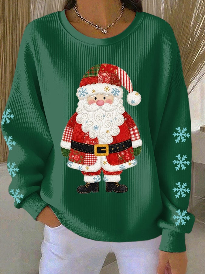 Women's Santa Claus Print Knitted Crew Neck Long Sleeve Top