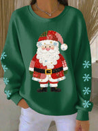 Women's Santa Claus Print Knitted Crew Neck Long Sleeve Top