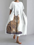 Women's Retro Funny Animal Cat Print Dress