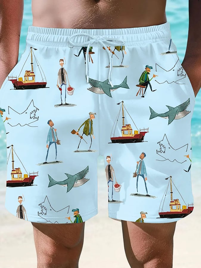 Men's Shark Art Casual Print Shorts