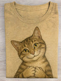 Women's Cute Animal Cat Pattern Print Round Neck T-Shirt
