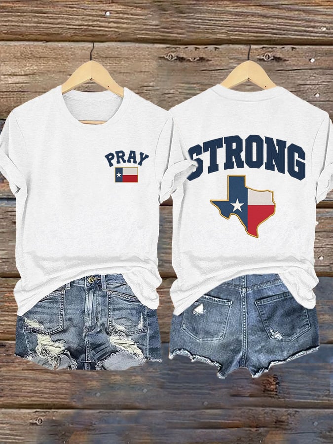 Retro Pray For Texas Texas Strong Print T-Shirt