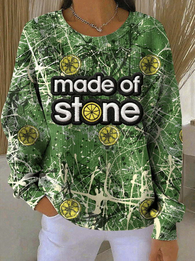 Women's Music Print Knit Crew Neck Long Sleeve Top