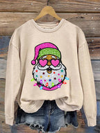 Women's Shiny Santa Print Sweatshirt