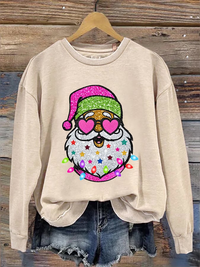 Women's Shiny Santa Print Sweatshirt