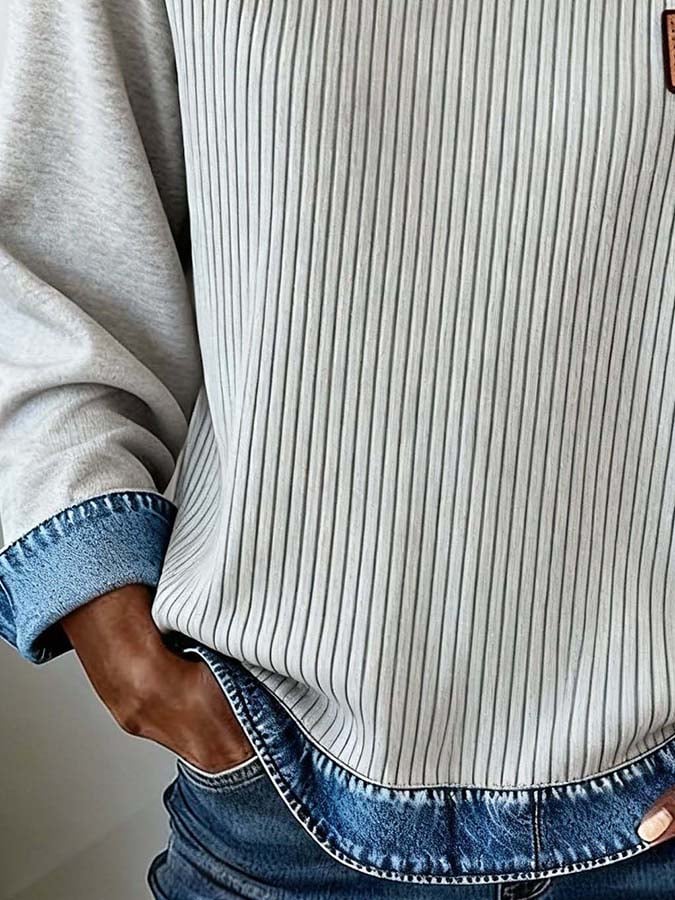 Women'S Casual Contrast Color Stitching Pullover Sweatshirt