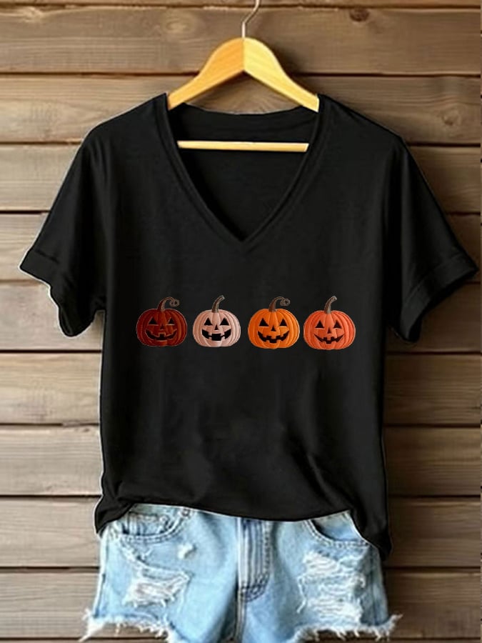 Women's Pumpkin Face Casual T-Shirt