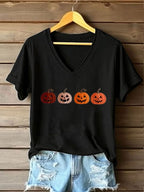 Women's Pumpkin Face Casual T-Shirt