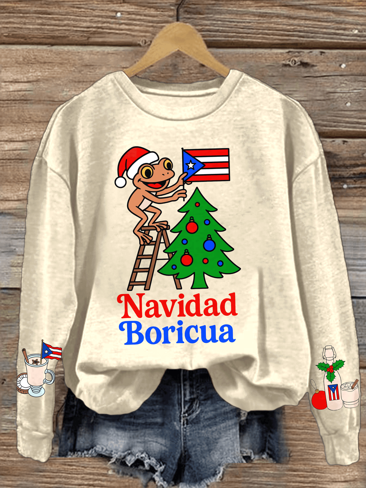 Puerto Rican Coquito Navidad Boricua Printed Sweatshirt