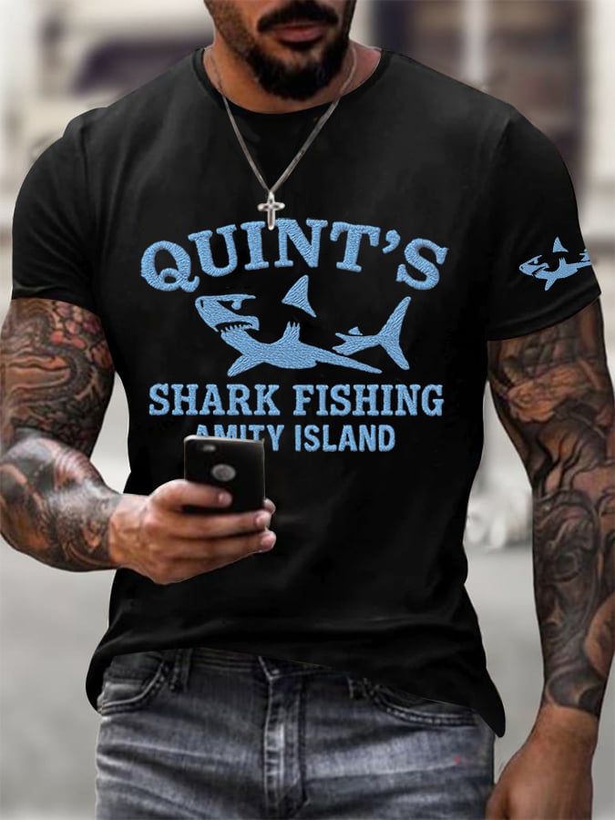 Men's Great White Shark Print Short Sleeve T-Shirt