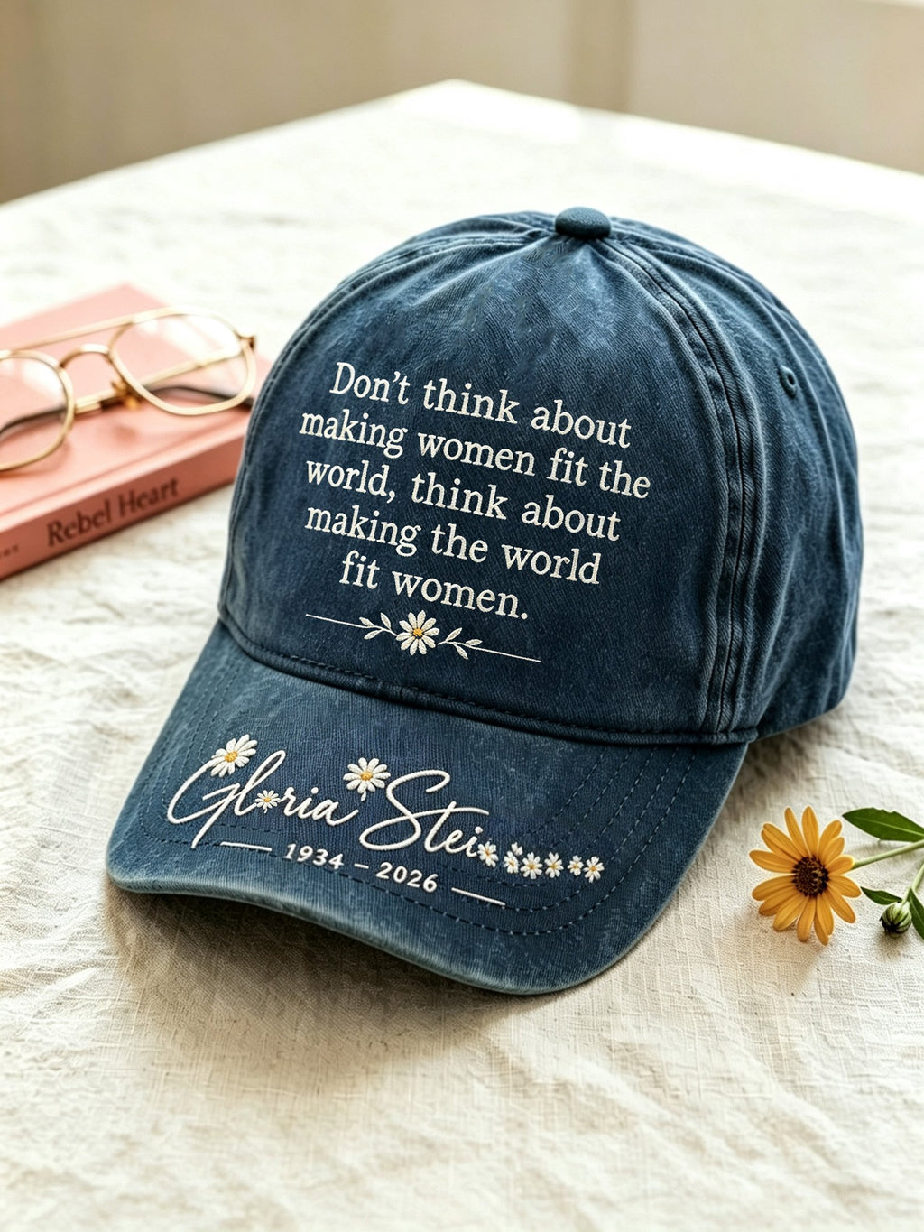 Letter-Print Faux-Denim Hat (Unisex)