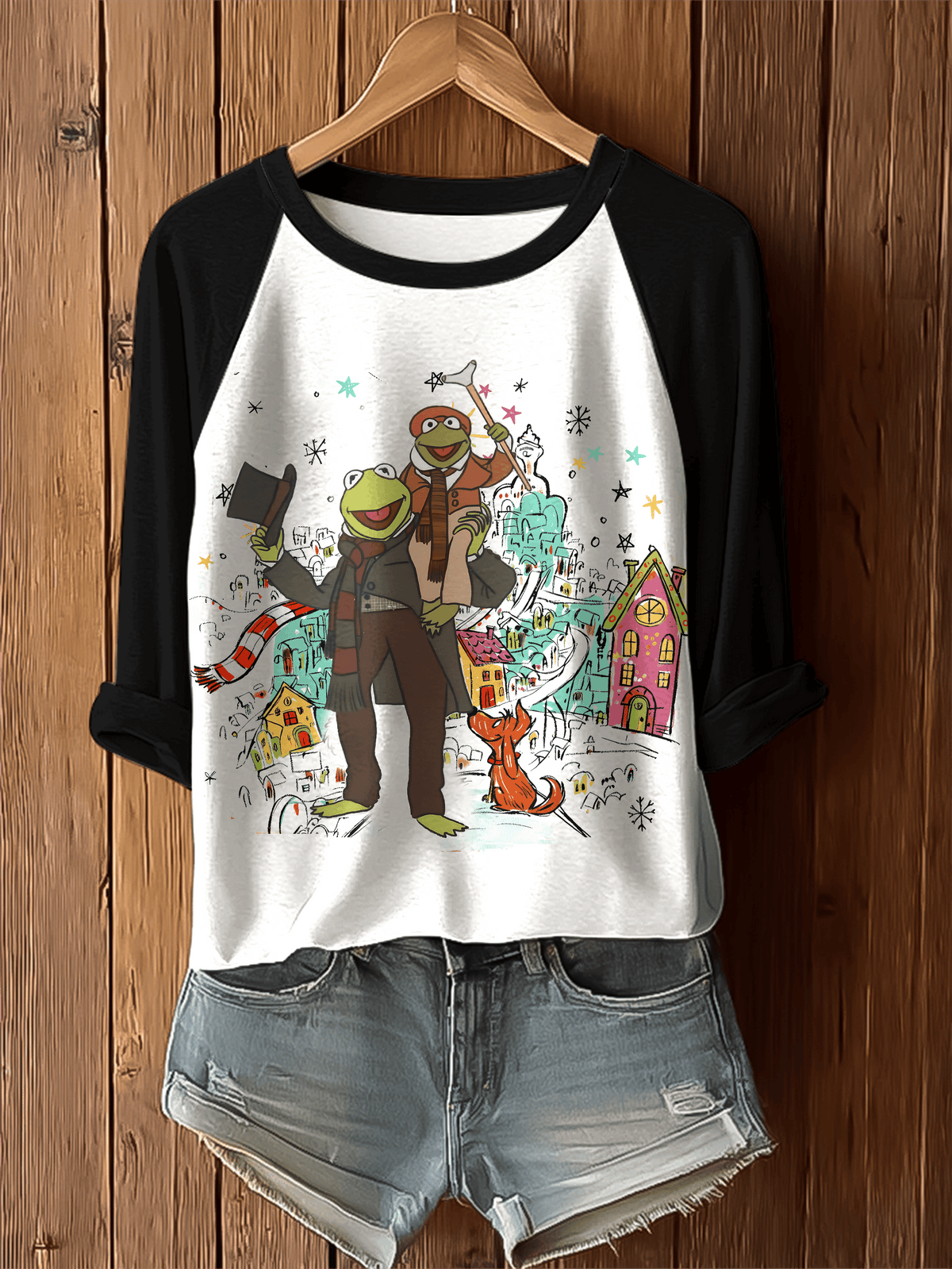 Merry Christmas Printed Raglan T-shirt