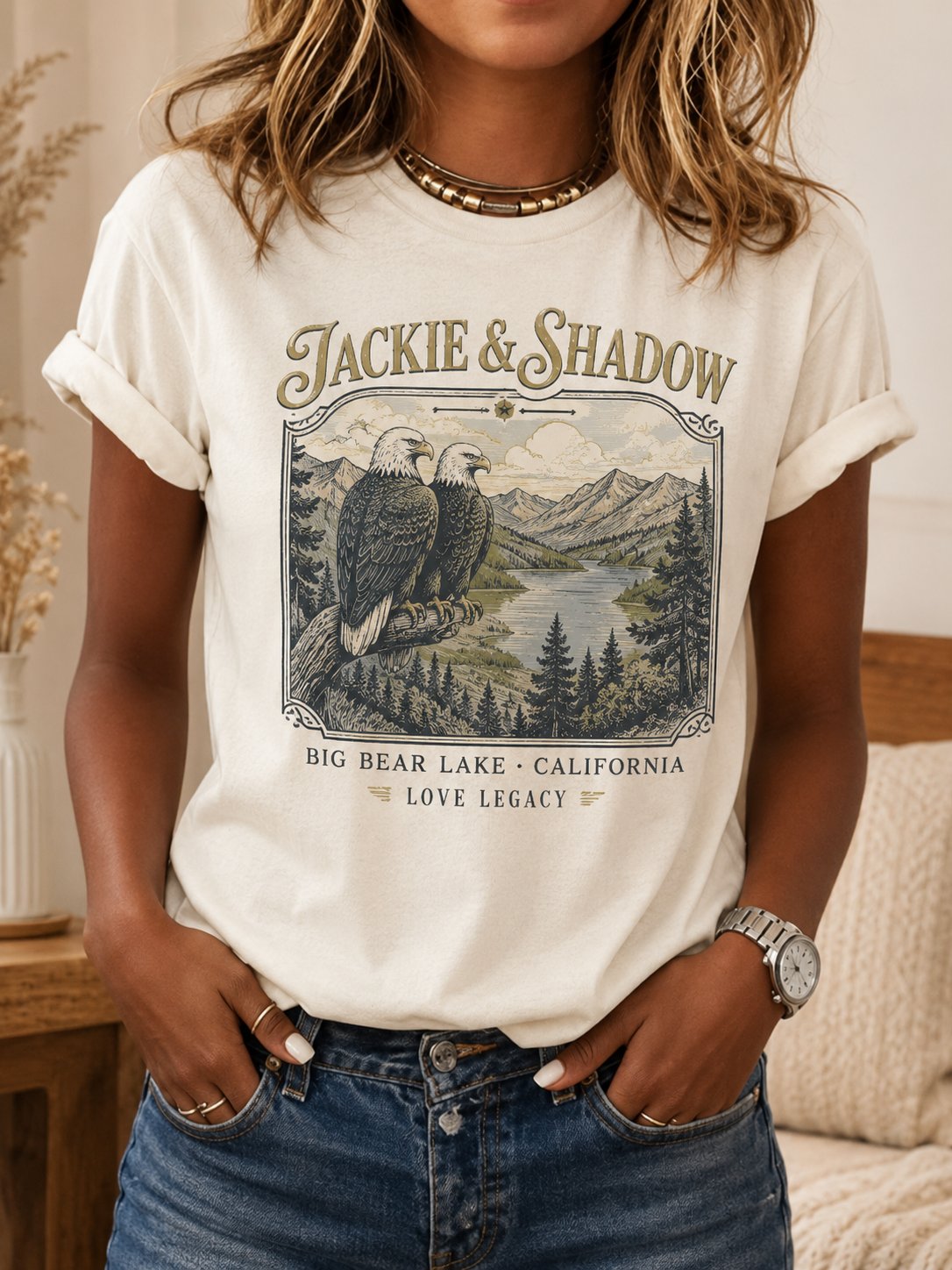 🔥🔥2nd 50% Off 🔥🔥Women's Family Legacy Big Bear Lake California Wildlife Print Tee