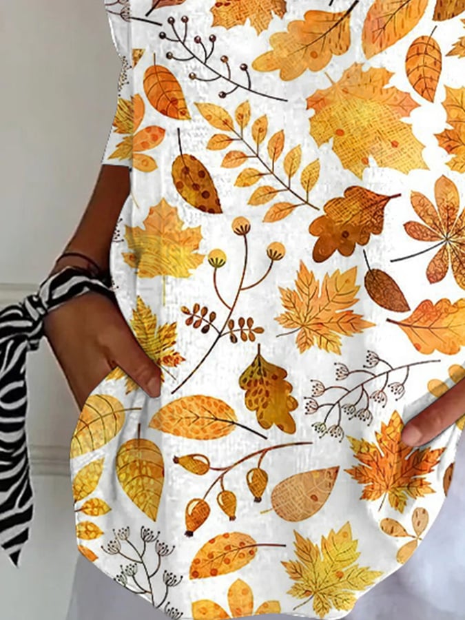 Women's Fall Faith Design Printed Striped Fabric Casual V-Neck Mid-Sleeve T-Shirt