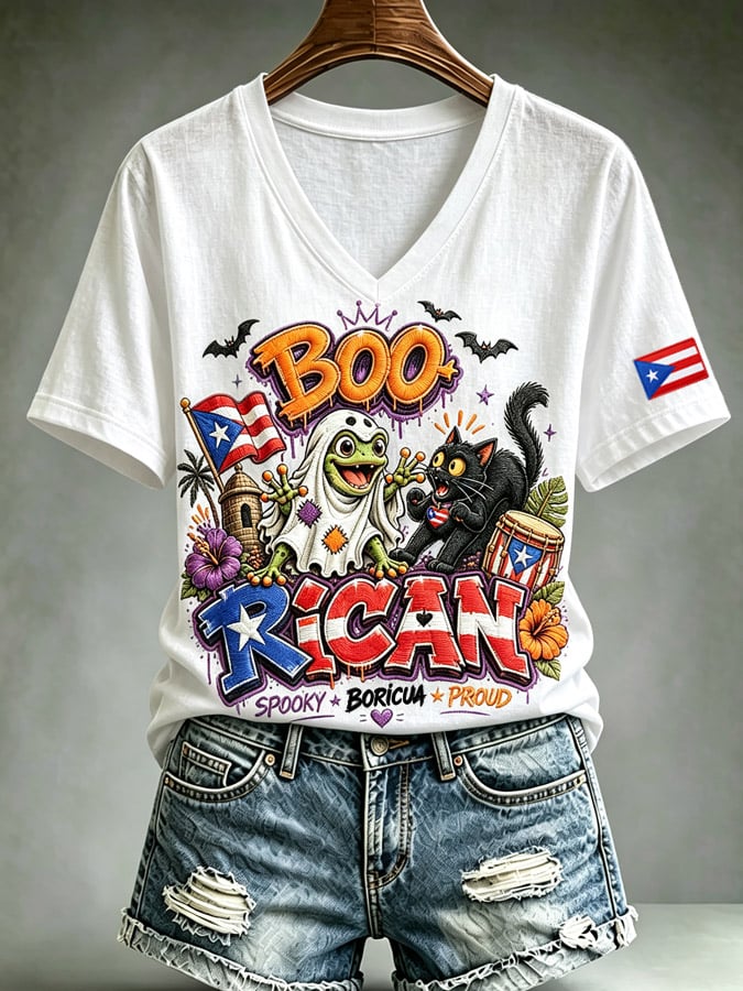 Women's Puerto Rico Halloween Print T-Shirt