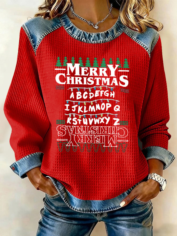 Retro Merry Christmas String Lights Upside Down Print Sweatshirt
