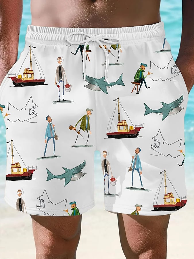 Men's Shark Art Casual Print Shorts
