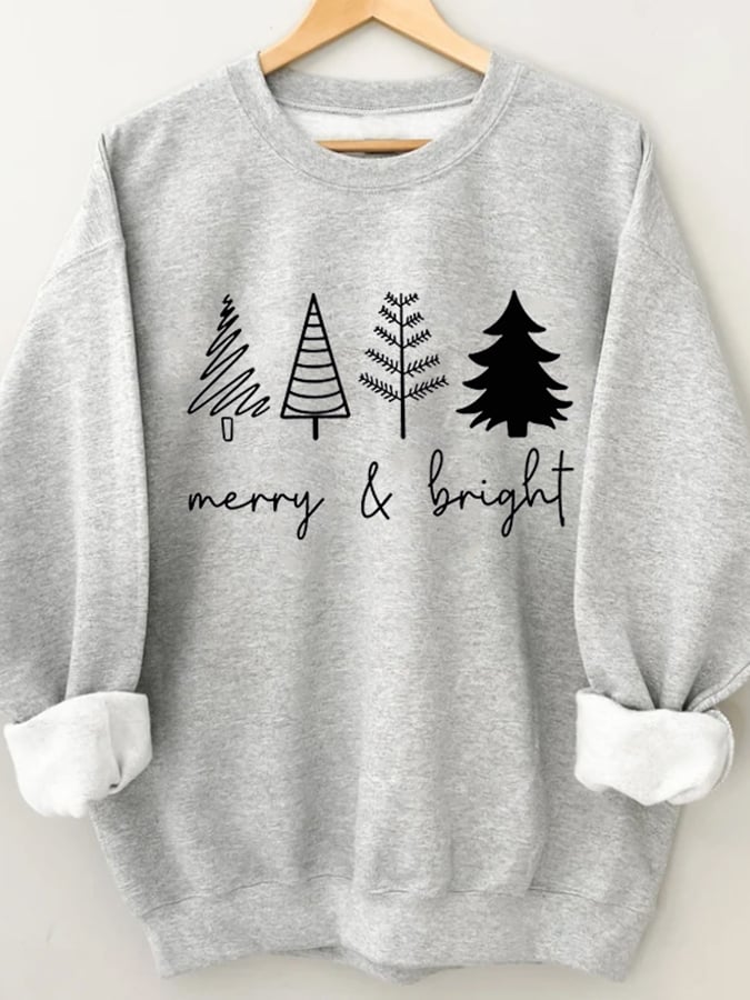 Merry And Bright Women's Christmas Printed Long Sleeve Sweatshirt