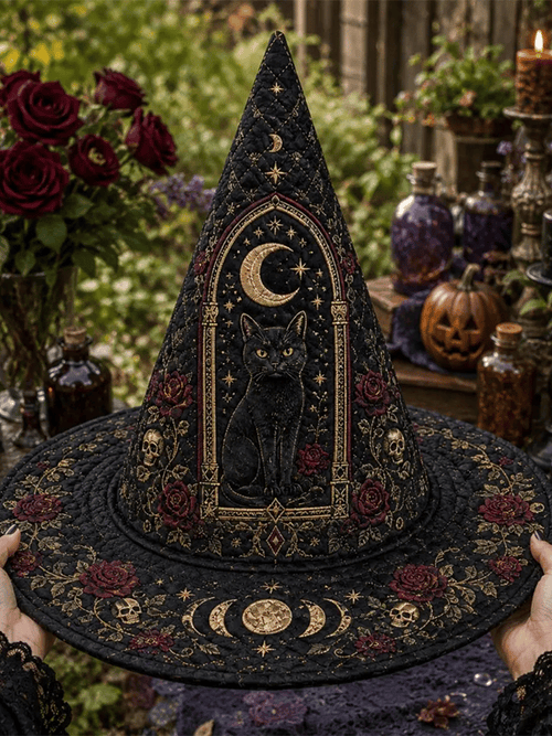 Black Cat Halloween Witch Hat