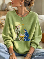 Women's Casual Printed Waffle Long-Sleeve Top