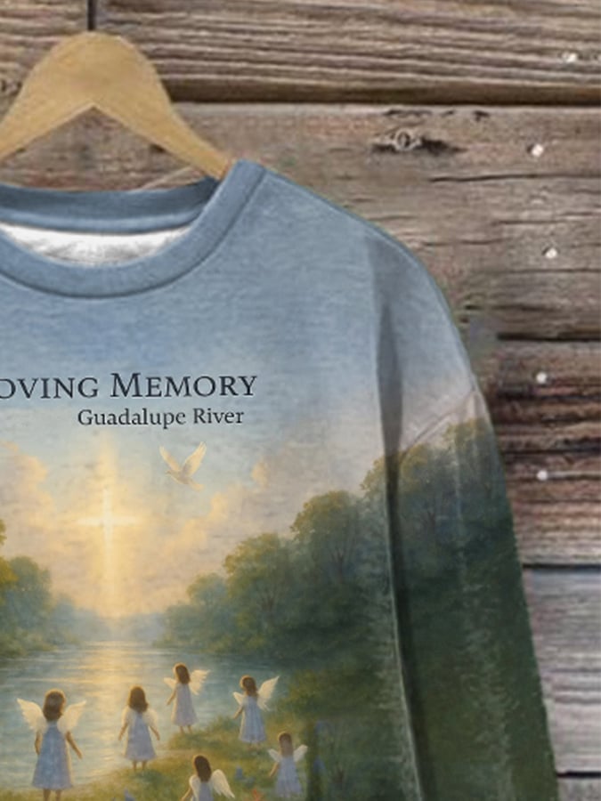 Retro In Loving Memory Guadalupe River He Gathers The Lambs In His Arms And Carries Them Close To His Hear Isaiah 40:11 Print Sweatshirt
