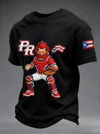 Men's Puerto Rico Baseball Casual Waffle Short Sleeve T-Shirt