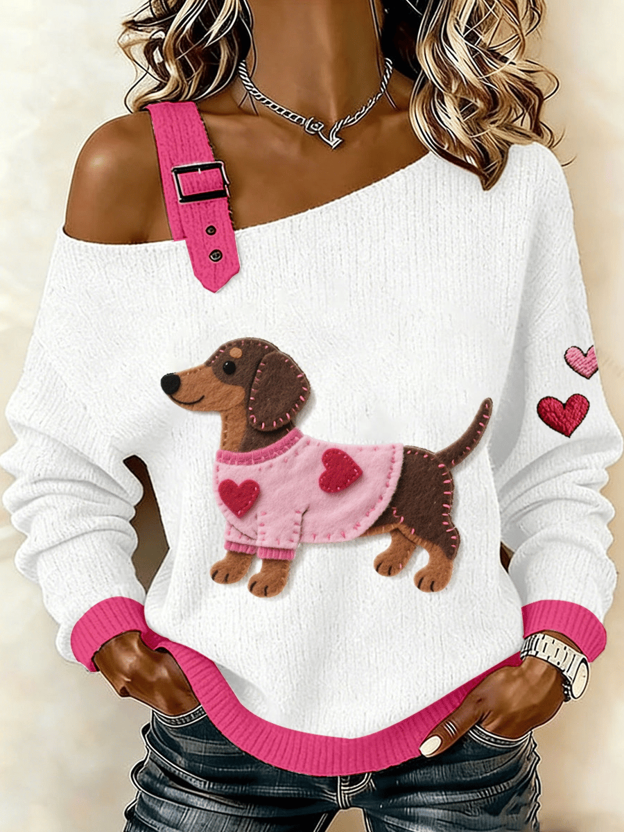 Women's Valentine's Day Inspired Dachshund Printed Sweatshirt