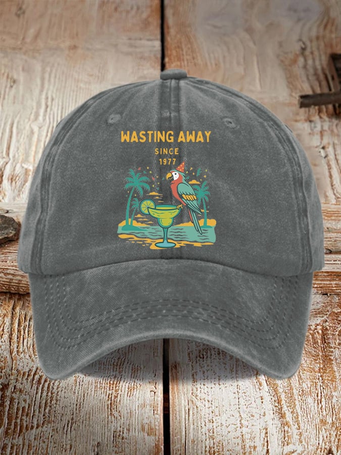 Retro Parrot Margarita Wasting Away Since 1977 Print Baseball Cap