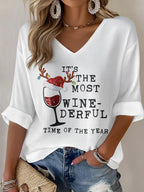 Women's Casual It's The Most Wine-Derful Time Of The Year Waffle T-Shirt