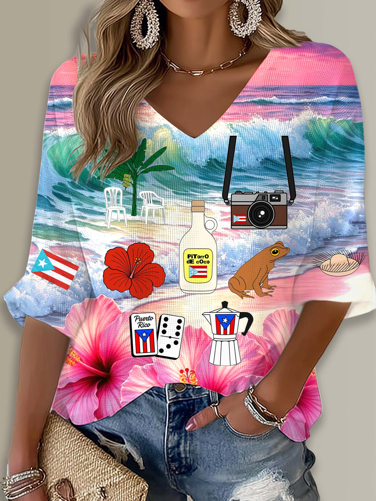 Puerto Rico Singer Boricua Printed Long Sleeve Top