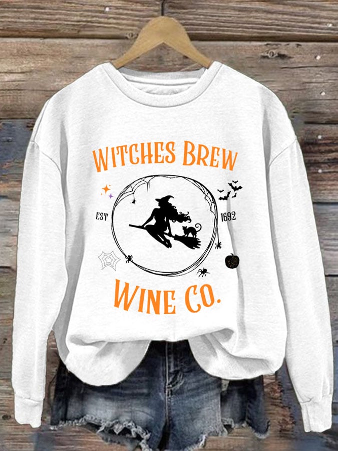 Women'S Halloween Witches Brew Est 1692 Wine Go Printed Sweatshirt