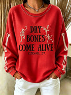 Women's Casual Printed Waffle Long-Sleeve Top