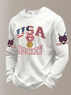 Men's Retro USA Ice Hockey Print Casual Long-Sleeved Top