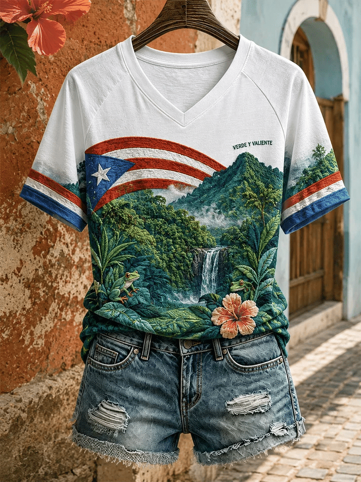 Women's Puerto Rico Boricua Floral Art Print T-shirt