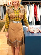 Dolly Plaid Patchwork Tassel Dress