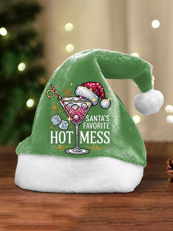 Unisex Christmas Santa's Favorite Hot Mess Print Plush Hat