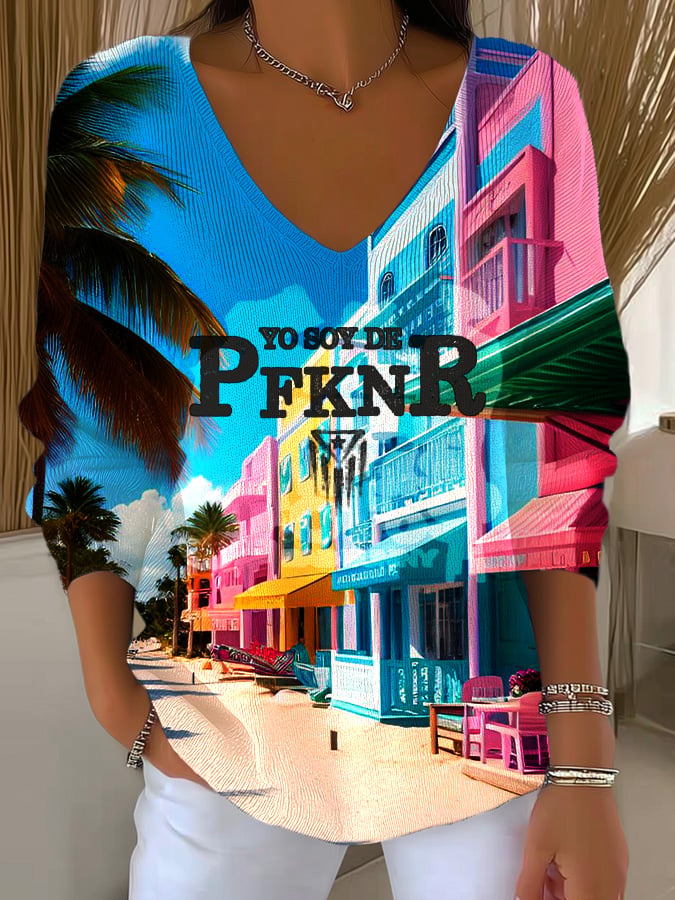 Puerto RIco Singer Boricua Printed Long Sleeve Top