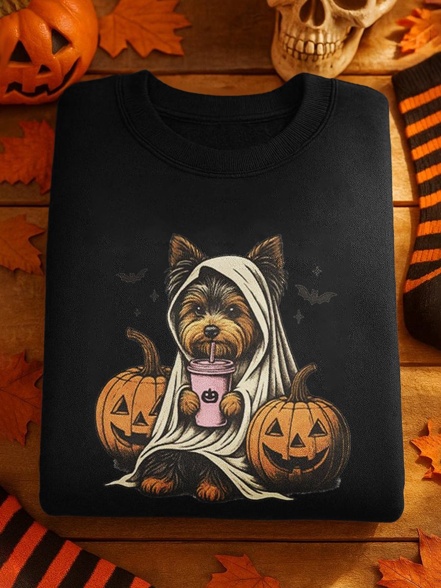 Dog Pumpkin Halloween Art Printed Sweatshirt