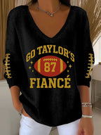 Women's Casual Print V Neck Sweater
