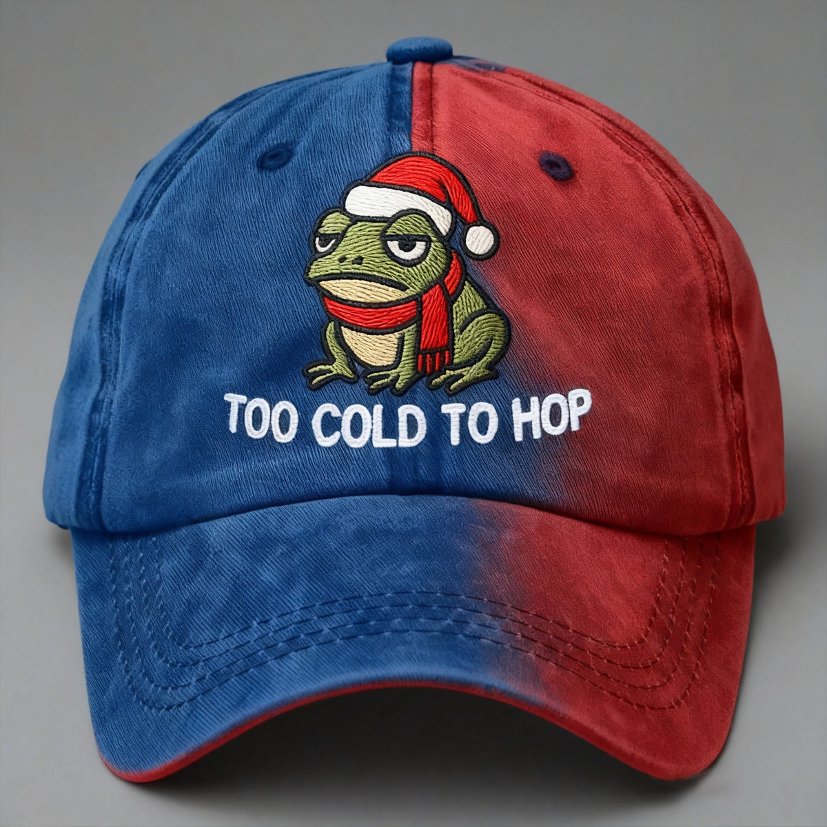 Too Cold To Hop Frog Christmas Vintage Art Print Hat