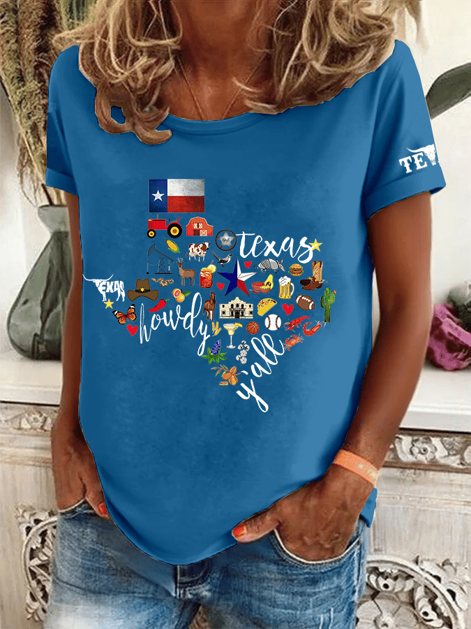 Women's Texas Stronger Than The Storm Print Crew Neck T-Shirt